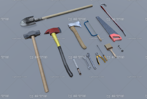 pbr材质 工业工具模型 五金工具 扳手 锯子 老虎钳 斧头 锤子 铁锤